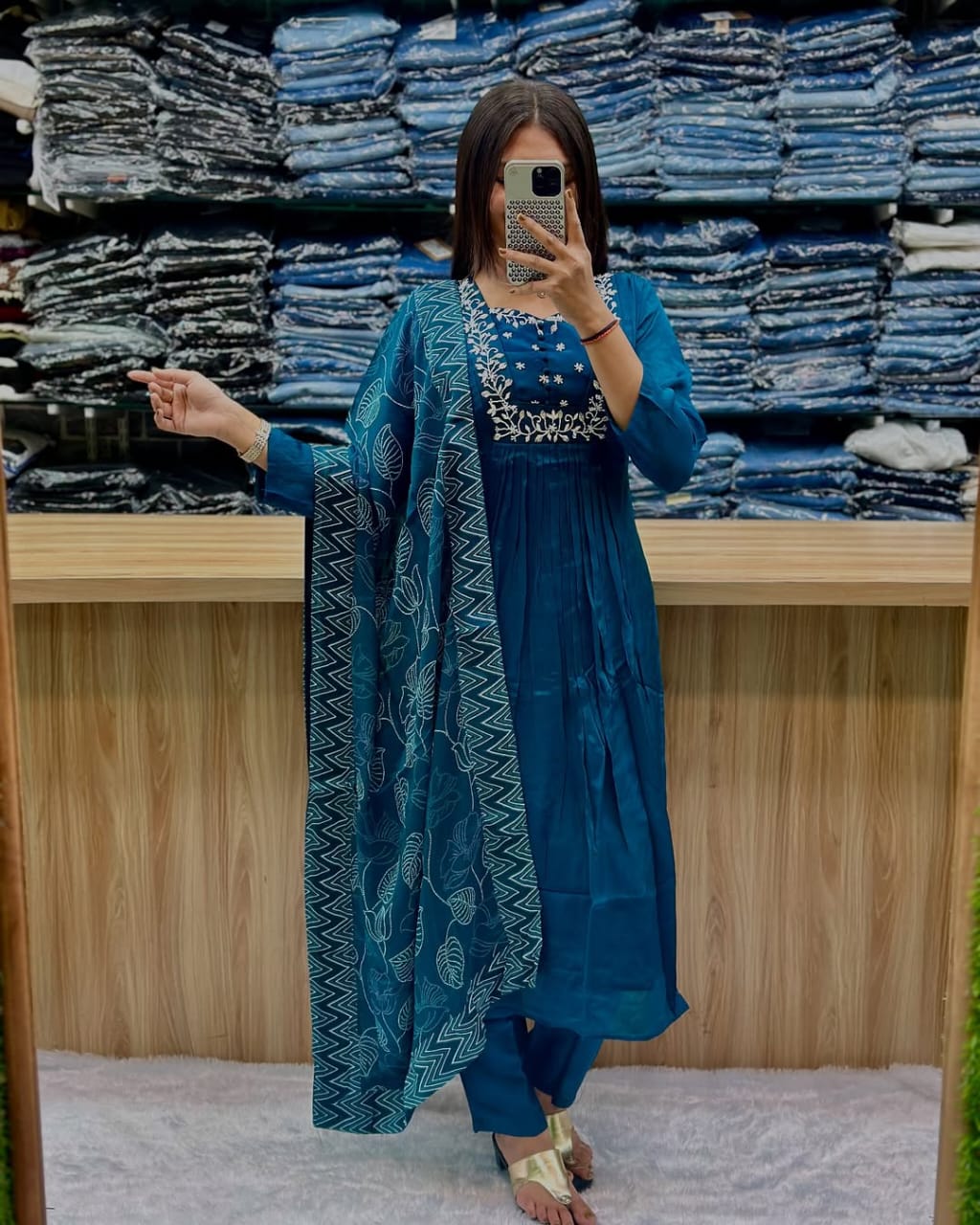 Indian Traditional Cotton Kurti Pant And Dupatta Set For Women's